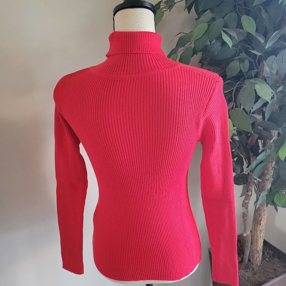 NEW Red Turtleneck Ribbed Knit Slim Fit Sweater - Picture 8 of 8